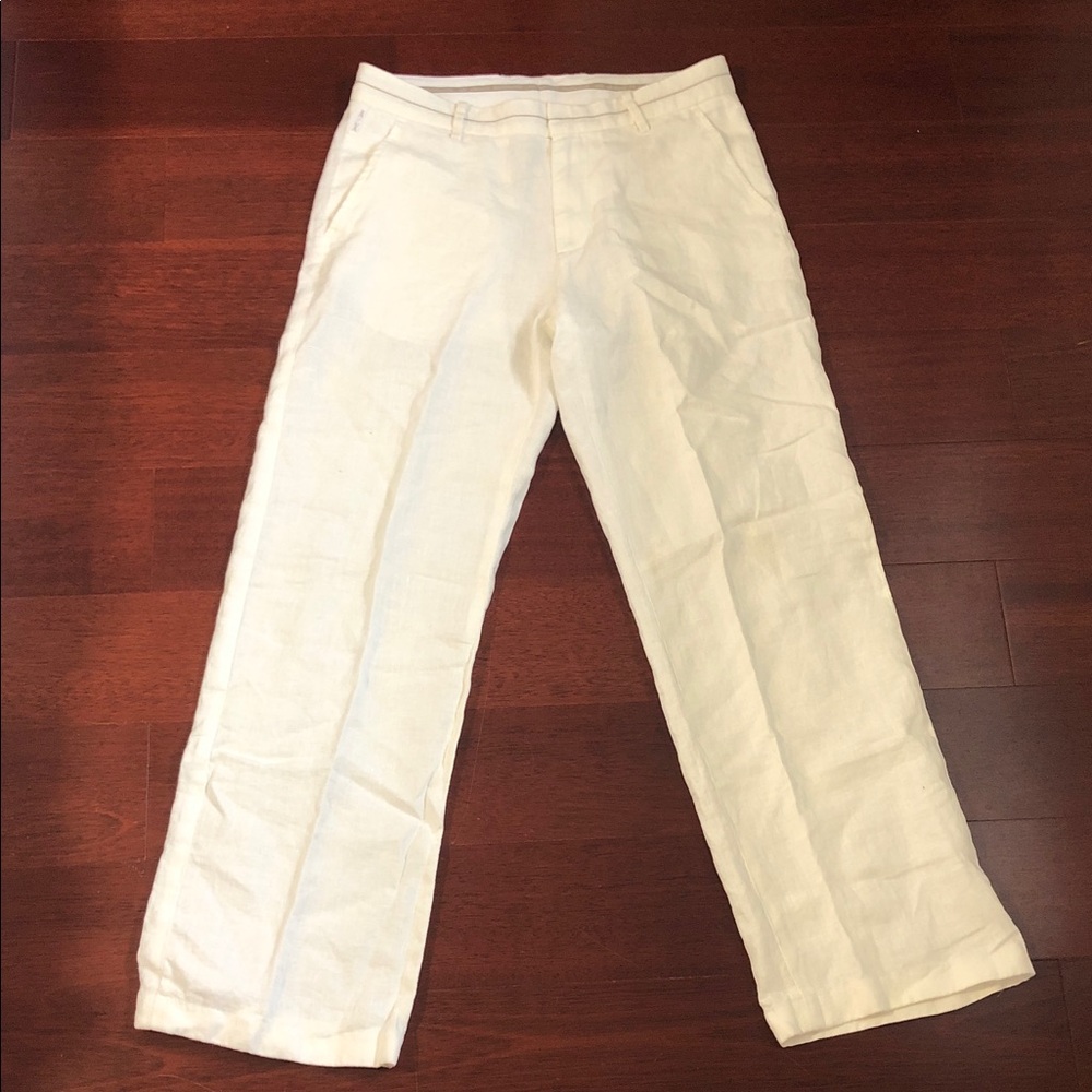 Armani Exchange light cream 100% Linen Straight-Leg Cut Pants